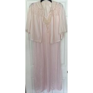 Vtg Seamprufe Pink Nylon Lace Nightgown Jacket Robe Lingerie Slip Dress Maxi 50‎
